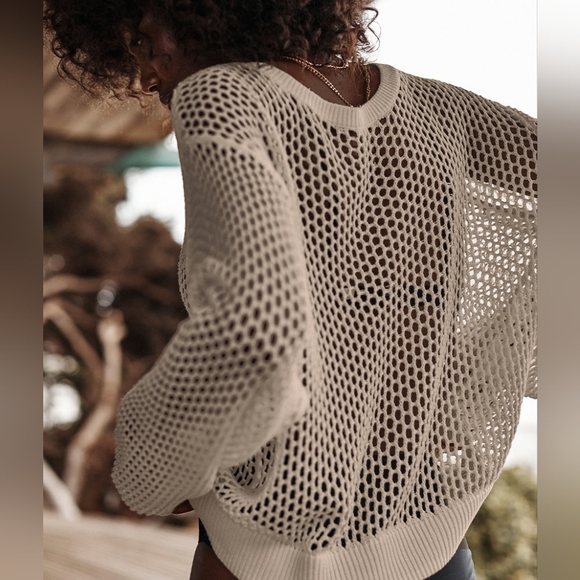 Summersalt Tan Natural Cotton Knit Long Sleeve The Fishnet Crewneck Cover-Up XL - Picture 4 of 10